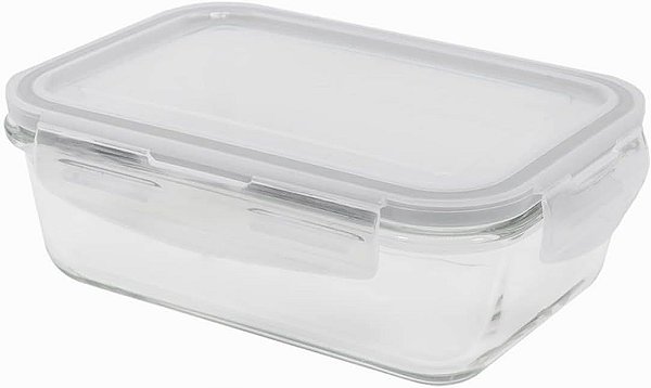 Potes de Vidro 370 ml Retangular C/ Tampa e Travas Hermética