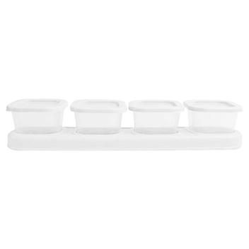 Porta Tempero Condimentos Com 4 Potes Transparente e Branco