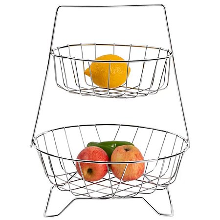 Fruteira 2 Andares Com Pedestal Aço Cromada 30x30x38 Cm