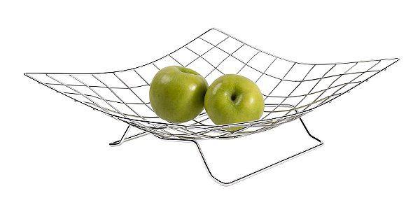 Fruteira de Mesa Quadriculada Com Pedestal Aço Cromada 35Cm