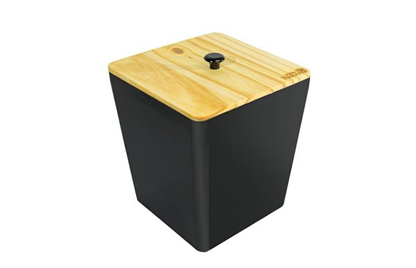 Lixeira Tampa de bambu 5 Litros Cozinha Banheiro Pia Preta