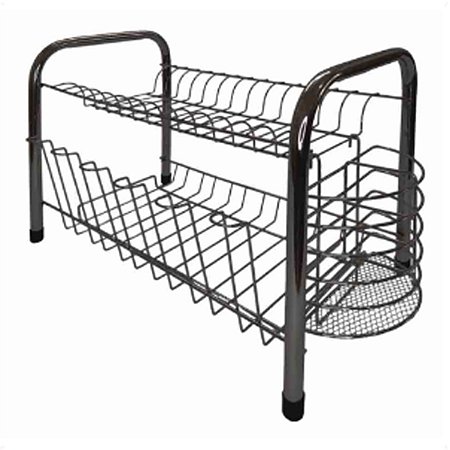 Escorredor de Louças Com Porta Talheres e Copos Preto Duplo