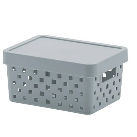 Cesto Organizador com Tampa Quadratta 19 x 14 x 10 Grey