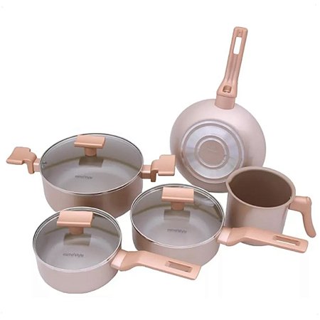 Conjunto De Panelas Sartin Cook Champanhe 5 Pçs Cerâmica