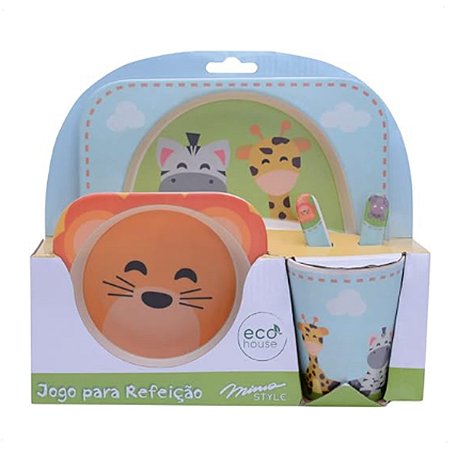 Kit Infantil Comida Divertida Safari Prato Bowl Copo Colher