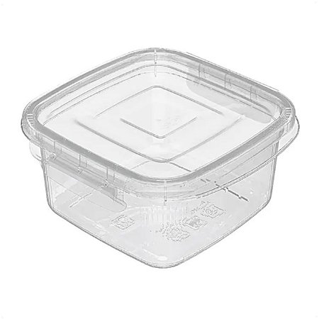 Pote Quadrado Pequeno Com Travas 370 ML Transparente 12CM