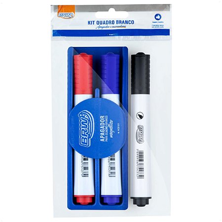 Kit Marcador Quadro Branco 3 Unidades com Apagador Magnético