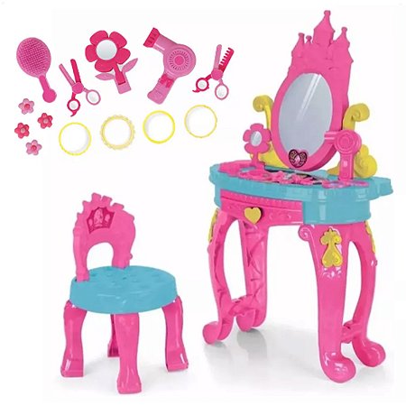 Brinquedo Penteadeira Infantil Rosa Linda Com 14 Acessórios
