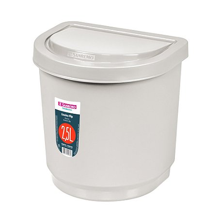 Lixeira de Pia Com Tampa Flip 2,5 Litros Bege 13x16x20 Cm