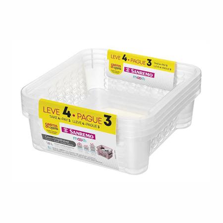 Kit 4 Cestos Organizador Retangular Plástico Empilhável 1,6L