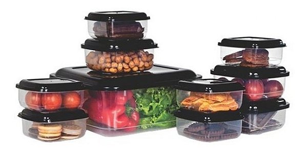 Conjunto Com 10 Potes Organizadores de Alimento Retangular