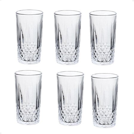 Jogo 6 Copos Altos Lily Lapidado Suco Água Drinks 280ml