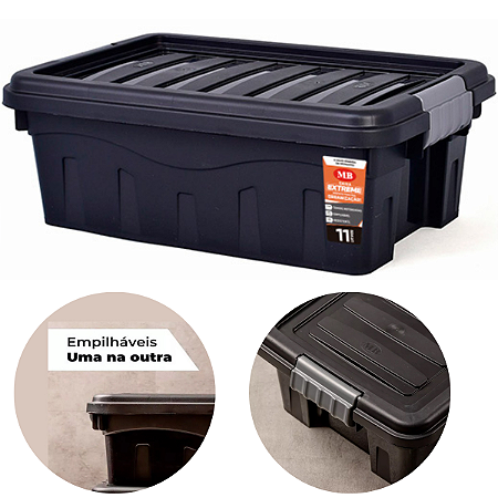 Caixa Organizadora Multiuso 11L Empilhável Com Tampa e Trava