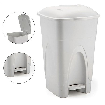 Lixeira Cesto Grande 65 Litros Com Tampa e Pedal Branca