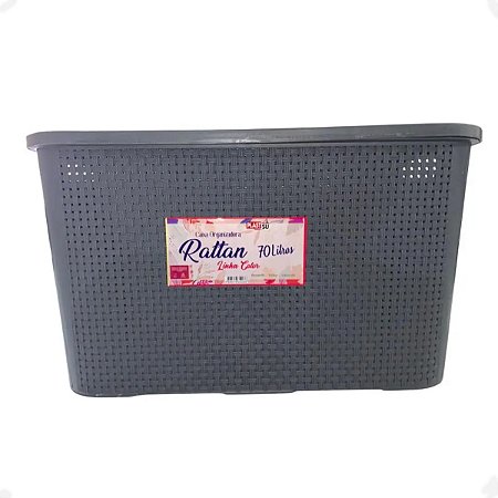 Caixa Organizadora Multiuso Empilhavel Rattan Cor Cinza 70 L