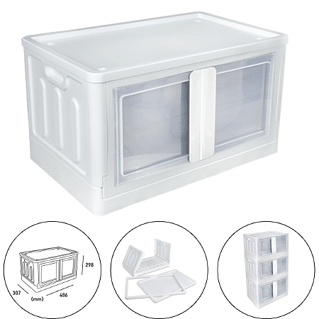 Caixa Organizadora Multiuso Dobrável Porta Dupla 30L Branco