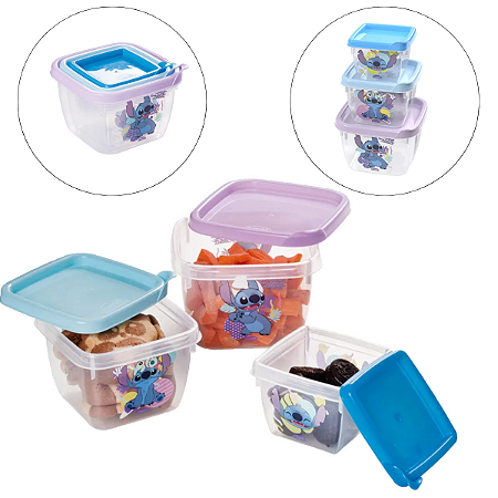 Conjunto 3 Potes Organizadores Conect Stitch Disney Plasútil