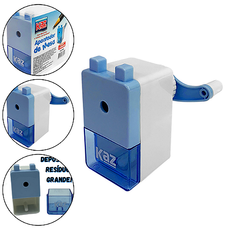 Apontador Manual De Mesa Com Manivela E Coletor Kaz Cor Azul
