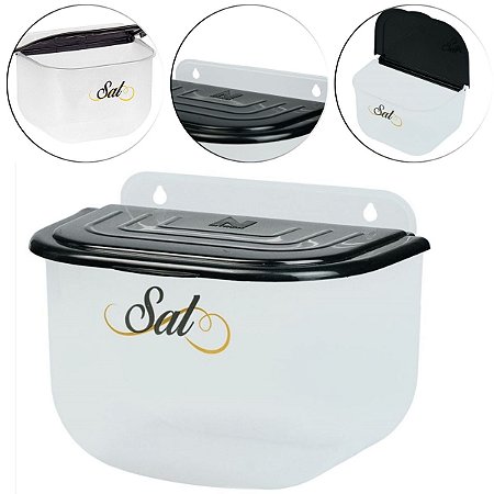 Pote Organizador De Sal Saleiro Transparente Tampa Preta