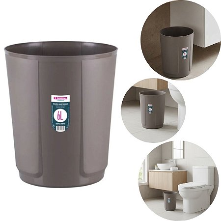 Cesto de Lixo Redondo Detalhes Acetinados Sem Tampa  6 Lts