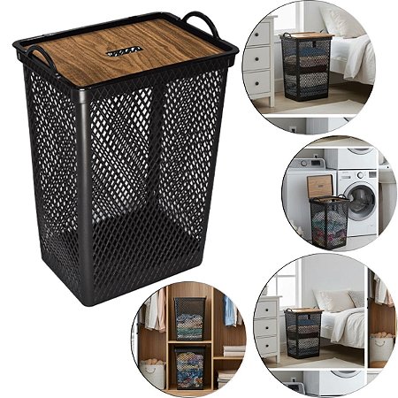 Cesto De Roupas Multiuso Telado Com Tampa Basculante 49 Lts