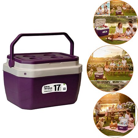 Caixa Térmica Cor Roxa Wini Com alça 17 Litros Praia Piscina
