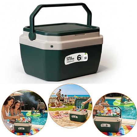 Caixa Térmica Cor Verde Com alça 6 Litros Praia Piscina