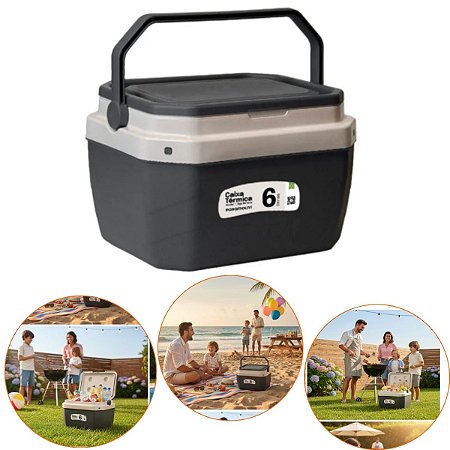 Caixa Térmica Cor Chumbo Com alça 6 Litros Praia Piscina