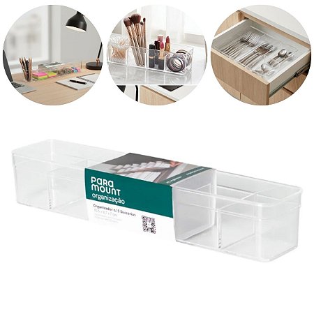 Organizador Multiuso Com 5 Div Acrílico Reforçado 40x8x7cm PARAMOUNT  	4668