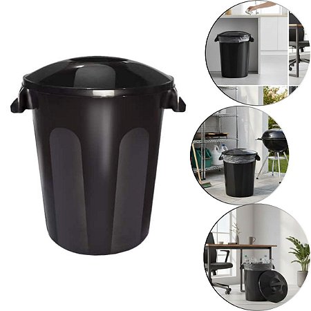 Lixeira Preta Cesto De Lixo Grande 58 Litros Com Tampa