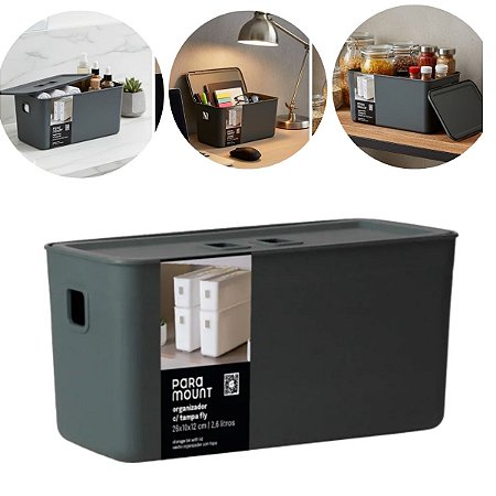 Organizador Com Tampa 26X10X12 cm Fly 2,6 Litros Cor Chumbo