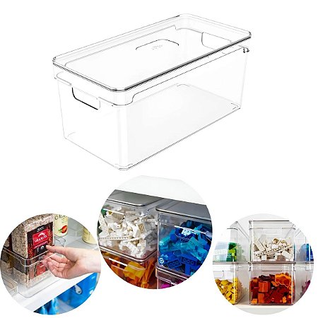 Organizador Com Tampa Clear Armário Geladeira Acrílico Ou Cor Natural