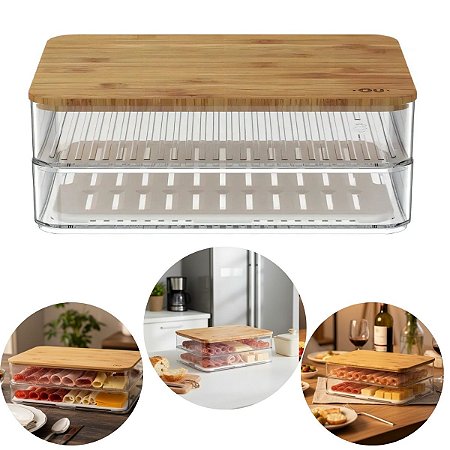 Porta Frios Duplo Com Tampa De Bambu Clear Fresh Natural