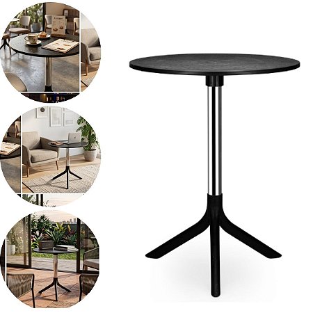 Mesa Bistrô Baixa Redonda Preta Minimalista 60cm Gourmet Preto
