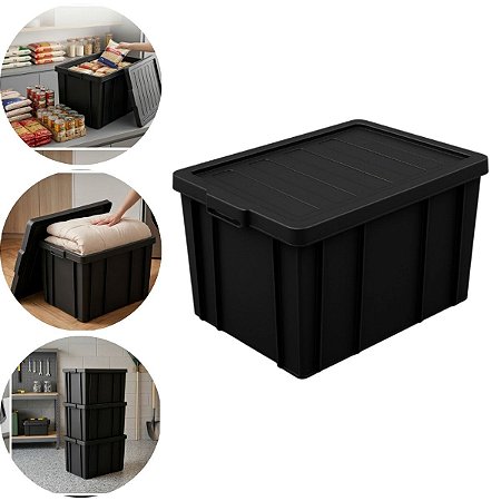 Caixa Plastico 135 Litros C/ Tampa Org Empilhavel Resistente