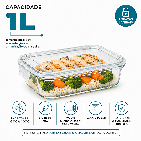 Pote De Vidro Hermético Mor 1 Litro Marmita Retangular