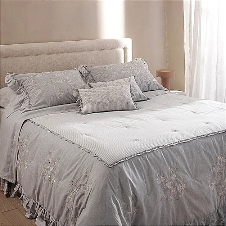 Kit Colcha Extra king Buddemeyer Luxus Vernazza 100% algodão Cinza 3 peças
