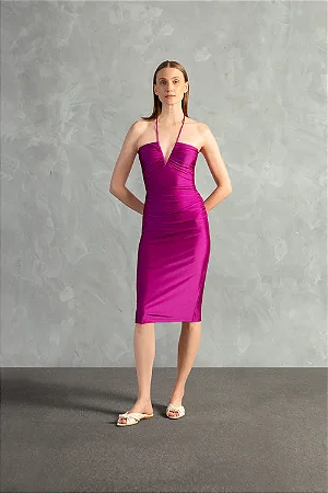 Vestido Tomara que Caia Franzido Vintage Magenta