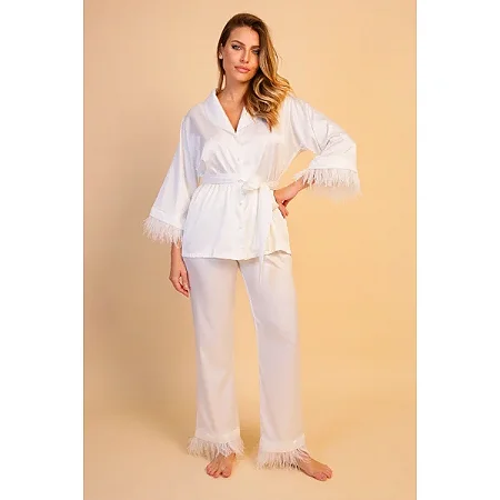 PIJAMA MANGA ¾ PLUMAS OFF WHITE