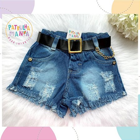Shorts Jeans com Cinto e Corrente