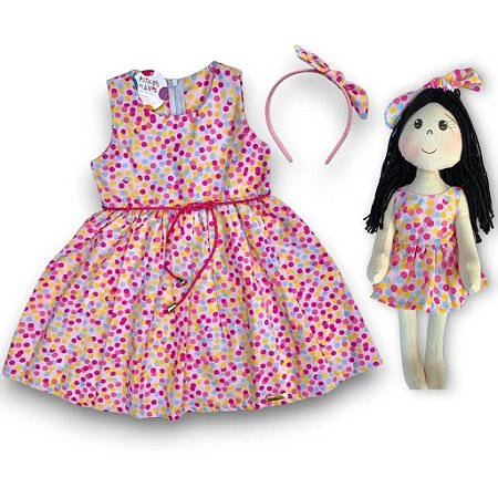 Kit Vestido Infantil COM Boneca - Rosa Confete