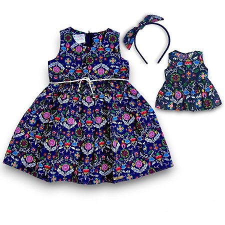 KIT Vestido Infantil + Vestido da Boneca - Marinho