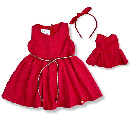 Kit Vestido Infantil + Vestido da Boneca - Vermelho Laise