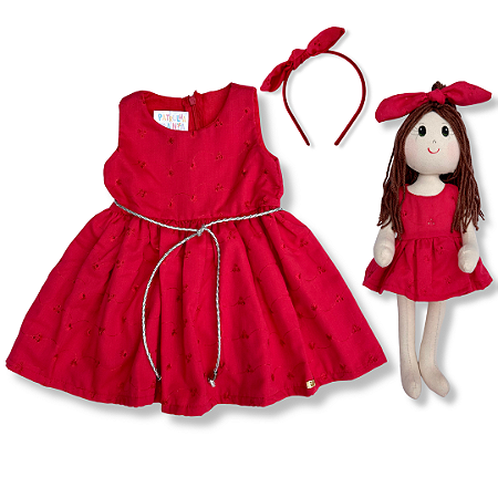 Kit Vestido Infantil COM Boneca - Vermelho Laise