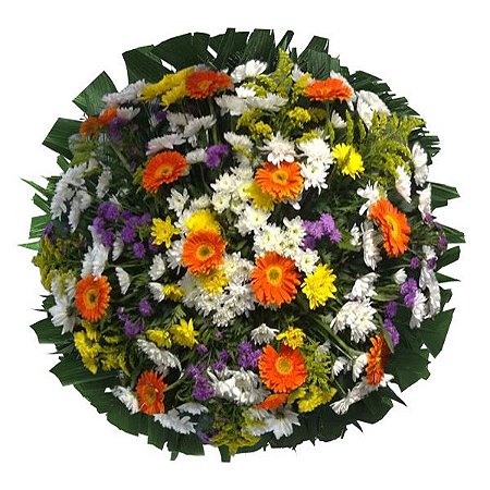 Coroa Com Gérberas Laranjas, Cravos e Lisianthus