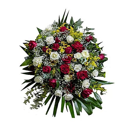 Coroa de Flores com Rosas Brancas e Vermelhas