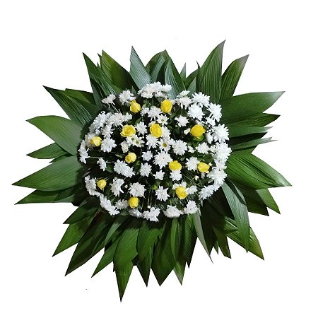 Coroa de flores com Crisântemos Brancos e Rosas Amarelas