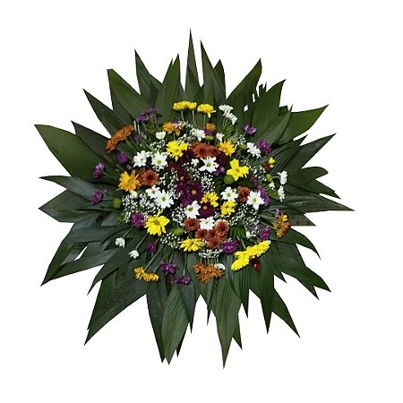 Coroa de flores com flores do campo, cores variadas