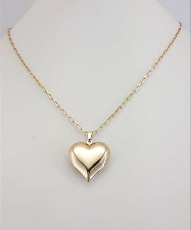 COLAR FOLHEADO A OURO COM PINGENTE CORAÇÃO