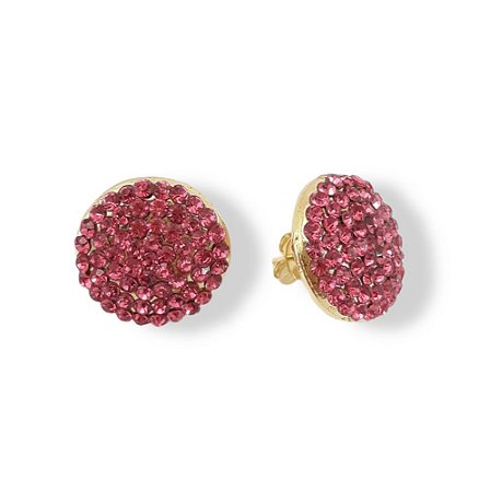 BRINCO PIZZA FOLHEADO A OURO COM PEDRAS DE STRASS ROSE